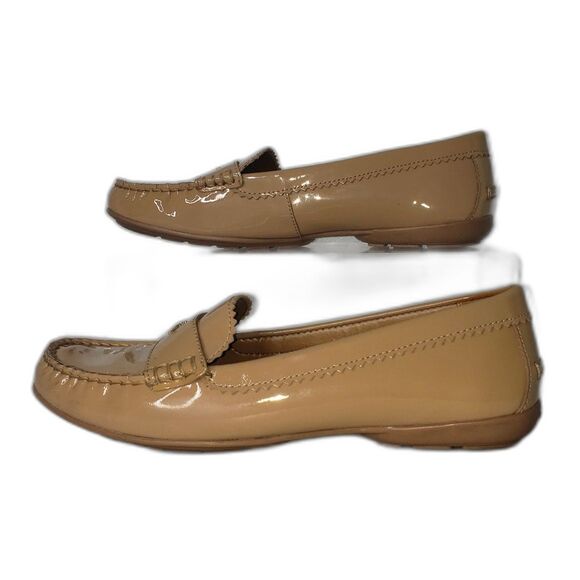 COACH Odette Loafers Glossy Patent Tan Leather Womens Flat Flats Shoes Size 8.5 - Picture 1 of 8